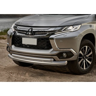 Защита переднего бампера из нержавеющей стали двойная d76-57 мм MITSUBISHI Pajero Sport (Митсубиши Паджеро Спорт) с 2016 года