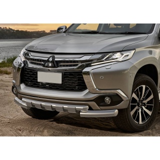 Защита переднего бампера из нержавеющей стали с клыками d76-57 мм MITSUBISHI Pajero Sport (Митсубиши Паджеро Спорт) с 2016 года