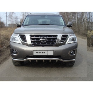 Защита передняя из нержавеющей стали (кенгурин с вставкой) 60 мм NISSAN Patrol (Ниссан Патрол) 2014г