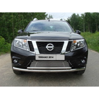 Защита передняя двойная из нержавеющей стали d60-42 мм NISSAN  Terrano (Ниссан Террано) с 2014 г.