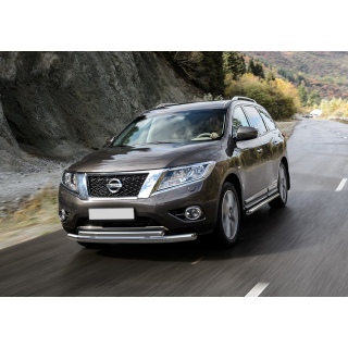 Пороги труба 76 мм из нержавеющей стали NISSAN Pathfinder (Ниссан Патфайндер) c 2014 года