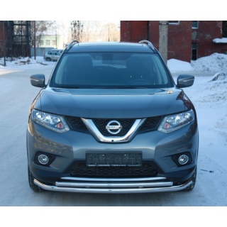 Защита переднего бампера двойная длинная d60-42 мм NISSAN X-Trail (Ниссан Х-Трейл) с 2015 года