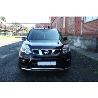 Защита переднего бампера из нержавеющей стали двойная d60-60 мм NISSAN  X-Trail (Ниссан Х-Трейл) с 2011 года