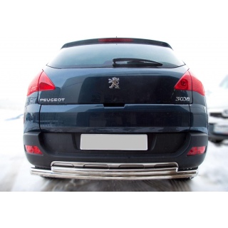 Защита заднего бампера из нержавеющей стали двойная 60-42 мм PEUGEOT 3008 (Пежо 3008)