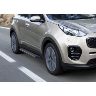 Пороги алюминиевые с черным стальным кантом KIA Sportage (КИА Спортейдж) с 2016 года