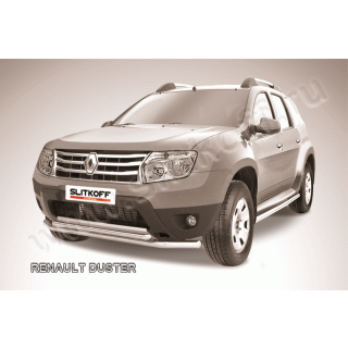 Защита переднего бампера из нержавеющей стали двойная d57-42 мм RENAULT Duster (Рено Дастер)