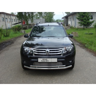 Защита переднего бампера из нержавеющей стали двойная d60-42 мм RENAULT Duster (Рено Дастер) с 2011 года выпуска