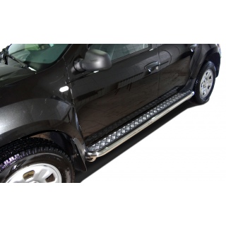 Пороги из нержавеющей стали с алюминиевым листом d53 мм (Эстонец) RENAULT Duster (Рено Дастер)