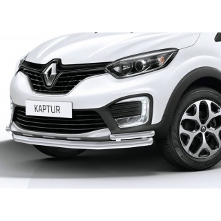 Защита переднего бампера двойная из нержавеющей стали d57-42 мм Renault Kaptur (Рено Каптур)