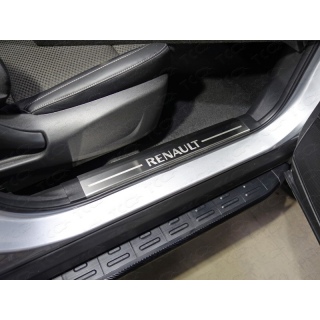 Накладки на пластиковые пороги из нерж.стали (лист зеркальный надпись RENAULT) RENAULT Koleos (Рено Колеос) с 2017 года