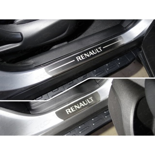 Накладки на пороги из нержавеющей стали (лист шлифованный надпись RENAULT) RENAULT Koleos (Рено Колеос) с 2017 года
