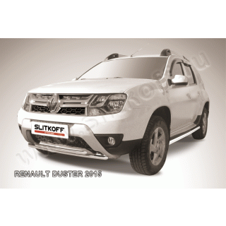 Защита переднего бампера из нержавеющей стали двойная d42-42 мм RENAULT Duster (Рено Дастер) с 2015