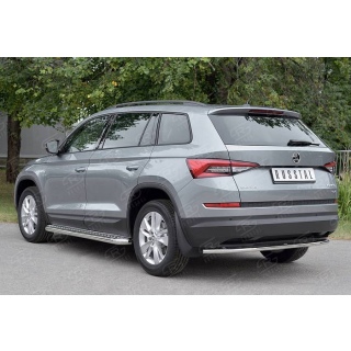 Защита заднего бампера из нержавеющей стали d42 мм Skoda Kodiaq (Шкода Кадьяк)