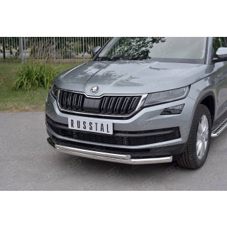 Защита переднего бампера из нержавеющей стали d63-42 мм Skoda Kodiaq (Шкода Кадьяк)