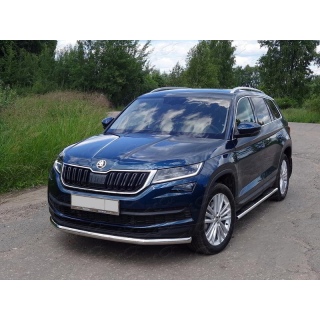 Защита переднего бампера из нержавеющей стали d60 мм Skoda Kodiaq (Шкода Кадьяк)