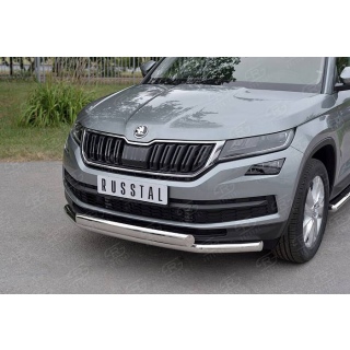 Защита переднего бампера из нержавеющей стали d63-75х42 мм Skoda Kodiaq (Шкода Кадьяк)