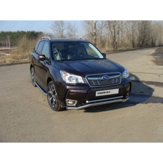 Защита переднего бампера двойная d60-42 мм из нержавеющей стали SUBARU Forester (Субару Форестер)