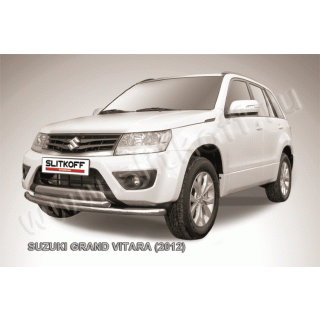 Защита переднего бампера двойная d57-57 мм из нержавеющей стали SUZUKI Grand Vitara (Сузуки Гранд Витара) (с 2012г)