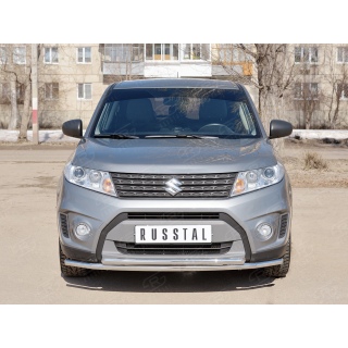 Защита переднего бампера двойная d42-42 мм из нержавеющей стали SUZUKI Vitara (Сузуки Витара) с 2015 по 2019 год выпуска