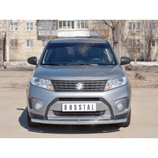 Защита переднего бампера двойная d63-42 мм из нержавеющей стали SUZUKI Vitara (Сузуки Витара) с 2015 по 2019 год выпуска