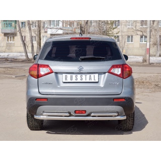 Защита заднего бампера двойная d63-42 мм из нержавеющей стали SUZUKI Vitara (Сузуки Витара) с 2015 по 2019 год выпуска