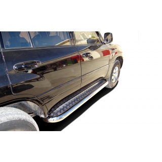 Пороги площадкой из нержавеющей стали с алюминиевым листом d76 мм TOYOTA Land Cruiser 100 (Тойота Ленд Крузер 100)