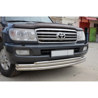 Защита переднего бампера тройная d60-60-42 мм из нержавеющей стали TOYOTA Land Cruiser 100 (Тойота Ленд Крузер 100)
