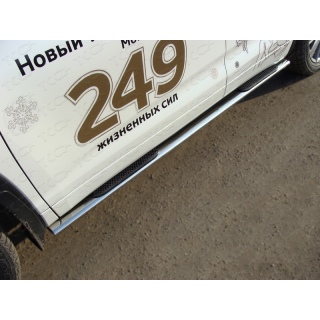 Пороги из нержавеющей стали овальные с накладкой 75х42 мм TOYOTA Highlander (Тойота Хайлендер) с 2014 года