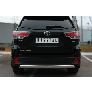 Защита заднего бампера из нержавеющей стали овальная d75х42 мм TOYOTA Highlander (Тойота Хайлендер) с 2014 года