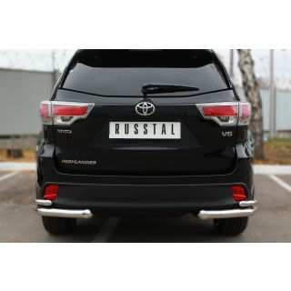 Защита заднего бампера из нержавеющей стали Уголки двойные d63-42 мм TOYOTA Highlander (Тойота Хайлендер) с 2014 года
