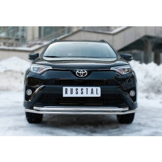 Защита переднего бампера двойная d42-42 мм из нержавеющей стали TOYOTA Rav-4 (Тойота Рав 4) с 2015 года