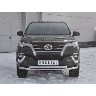 Защита переднего бампера двойная из нержавеющей стали d63-63 мм Toyota Fortuner (Тойота Фортунер)