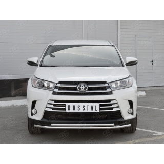 Защита переднего бампера из нержавеющей стали двойная d42-42 мм TOYOTA Highlander (Тойота Хайлендер) с 2017 года