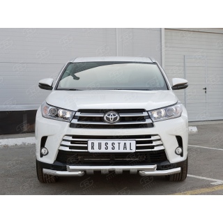 Защита переднего бампера из нержавеющей стали с клыками d63-63 мм TOYOTA Highlander (Тойота Хайлендер) с 2017 года