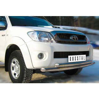 Защита переднего бампера из нержавеющей стали двойная d63-63 мм TOYOTA Hilux (Тойота Хайлюкс) с 2009 года выпуска