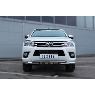 Защита переднего бампера из нержавеющей стали с клыками d63-63 мм TOYOTA Hilux (Тойота Хайлюкс) с 2015 года
