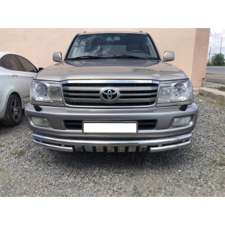 Защита переднего бампера из нержавеющей стали с пластинами d60-60 мм TOYOTA Land Cruiser 100 (Тойота Ленд Крузер 100)