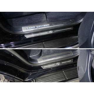 Накладки на пороги (лист шлифованный логотип Toyota) TOYOTA Land Cruiser 200 Executive (Тойота Ленд Крузер 200 Executive)