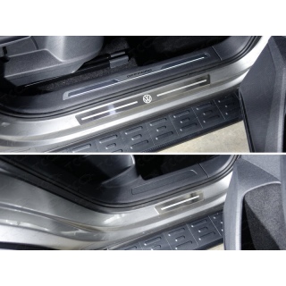 Накладки на пороги внешние (лист шлифованный логотип VW) VOLKSWAGEN Tiguan (Фольксваген Тигуан) с 2017 года