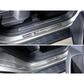 Накладки на пороги внешние (лист шлифованный надпись Volkswagen) VOLKSWAGEN Tiguan (Фольксваген Тигуан) с 2017 года