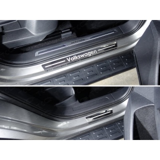Накладки на пороги внешние (лист зеркальный надпись Volkswagen) VOLKSWAGEN Tiguan (Фольксваген Тигуан) с 2017 года