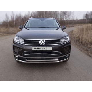 Защита переднего бампера двойная d60-60 мм VOLKSWAGEN Touareg (Фольксваген Туарег) с 2014 года