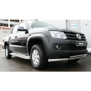 Пороги площадкой 76 мм из нержавеющей стали с алюминиевым листом VOLKSWAGEN Amarok (Фольксваген Амарок) с 2010 г.в.