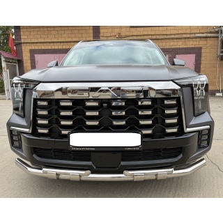 Защита переднего бампера двойная из нержавеющей стали с перемычками d60-42 мм GAC GS8 2025- (комплектация Traveller)