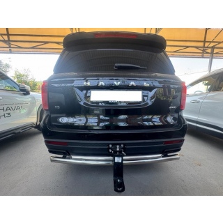 Защита заднего бампера двойная из нержавеющей стали d60-42 мм HAVAL H5 (Хавал H5)