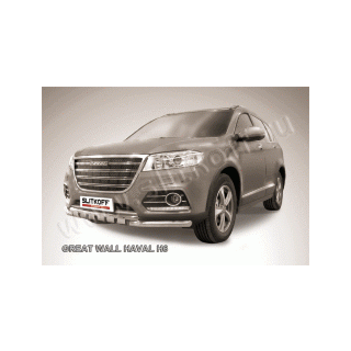 Защита переднего бампера из нержавеющей стали с пластинами d57-42 мм HAVAL H6 (Хавал Н6)