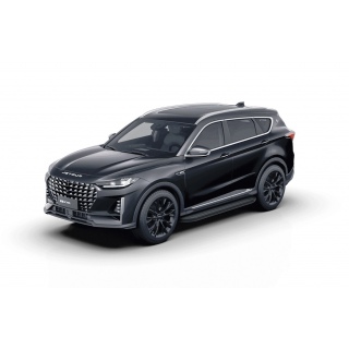 Пороги алюминиевые с черным кантом Jetour X70 Plus с 2023 года выпуска