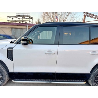 Пороги площадкой нержавеющая сталь, d42 мм с алюминиевым листом ROX 01